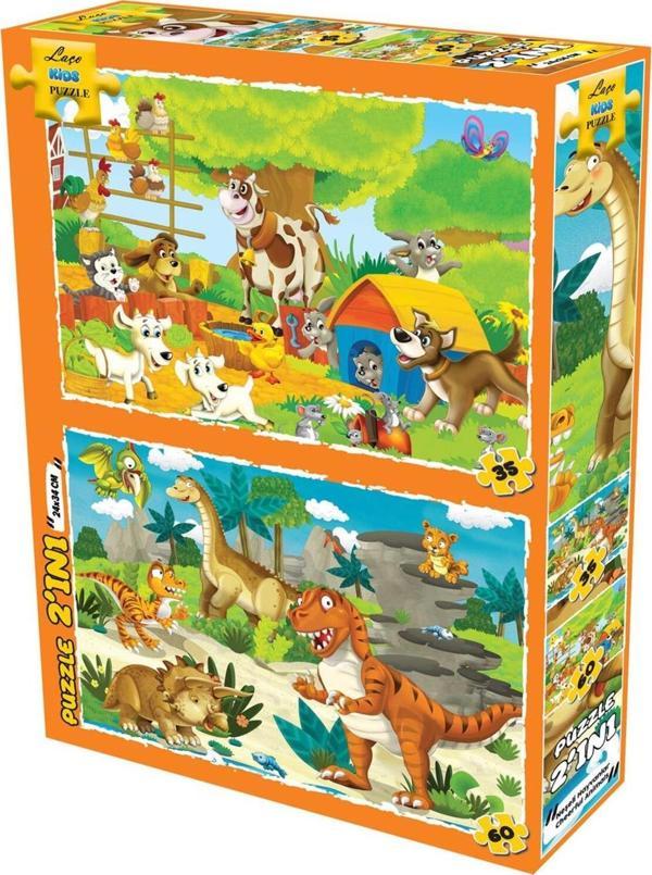 Laço Kids Neşeli Hayvanlar 2 si 1 Arada 35-60 Parça Puzzle  - Image 1