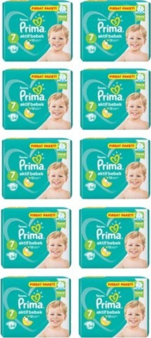 Prima Bebek Bezi Aktif Bebek 7 Beden 34 Adet 10'Lu Paket 340 Adet - Image 1
