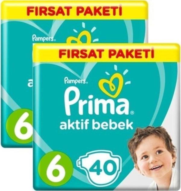 Prima 6 Beden 80 Adet 40X2 Li Fırsat Paket Aktif Bebek 13-18 Kg Bebek Bezi - Image 1