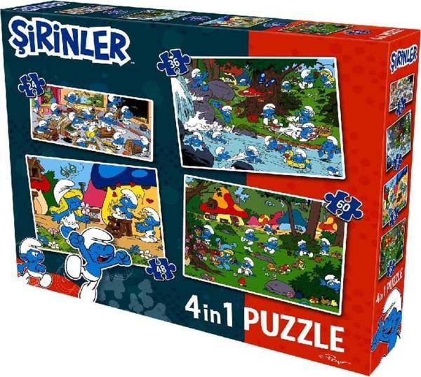 Şirinler SRN7682 4 ü 1 Arada Puzzle - 24 36 48 60 Parça - Image 1