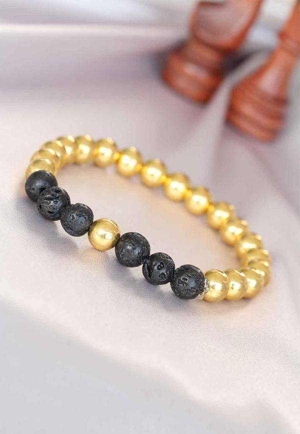 Lav Doğal Taş Detaylı Hematit Gold Renk Erkek Bileklik - EBJ250711W36597 - Image 1