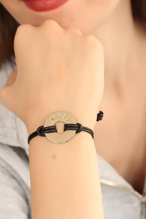 COOL (Havalı) Siyah Deri İpli Unisex Mood Bileklik - EBJ250705W36386 - Image 1
