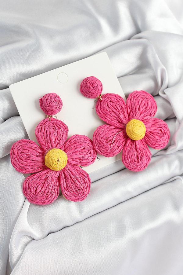 Pirinç Pembe Papatya Model Gold Renk Kadın Hasır Küpe - EBJ250711W36555 - Image 1