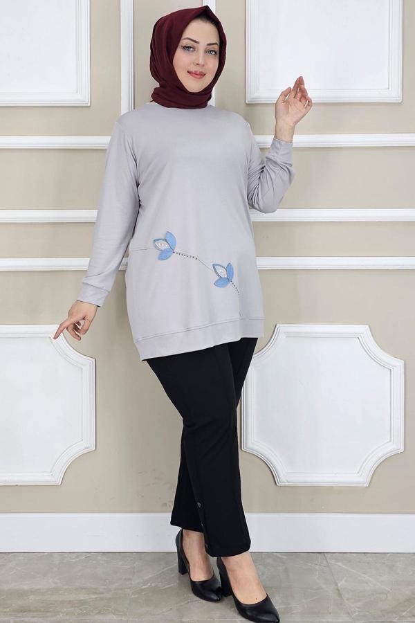 KADIN ÇİÇEK DİKME DETAYLI TESETTÜR TUNİK - Image 1