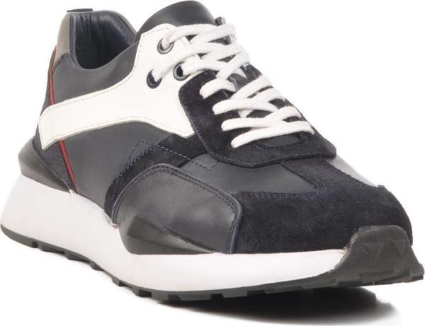 2Y1076M Lacivert-Beyaz Hakiki Deri Erkek Sneaker - Image 1