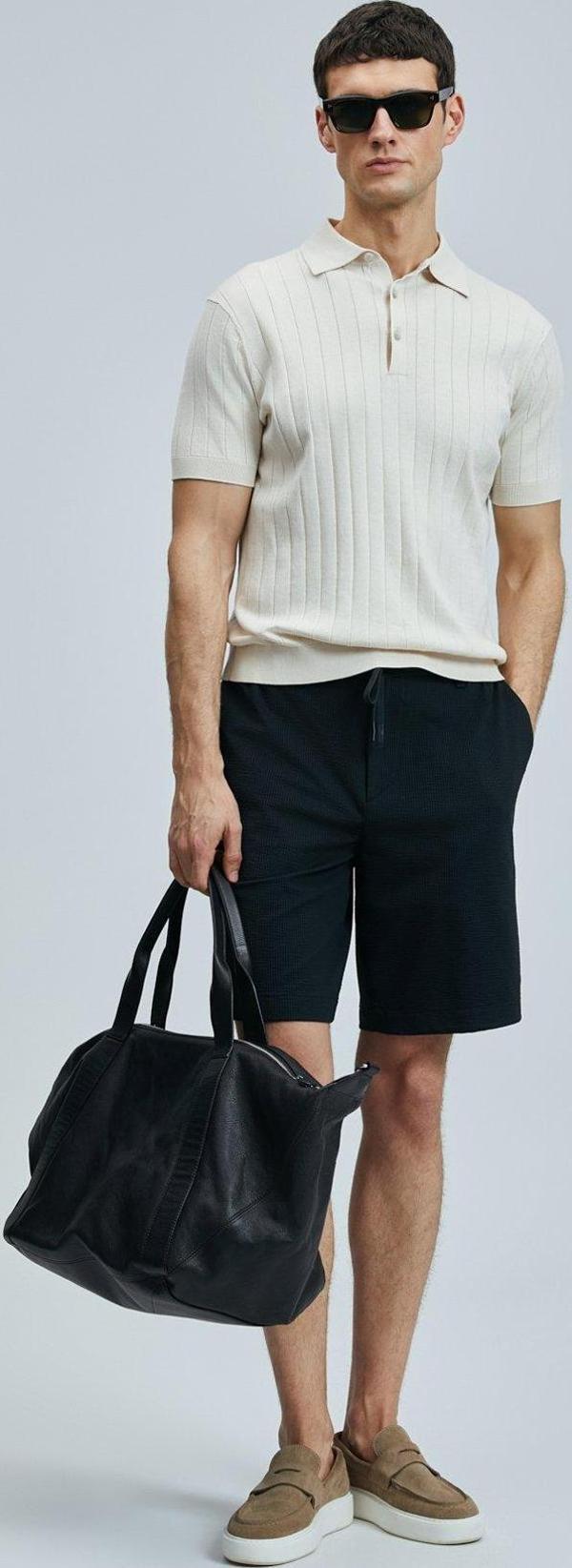 Lufian Erkek Aler Spor Slim Fit Chino Şort 111210079 Siyah - Image 1