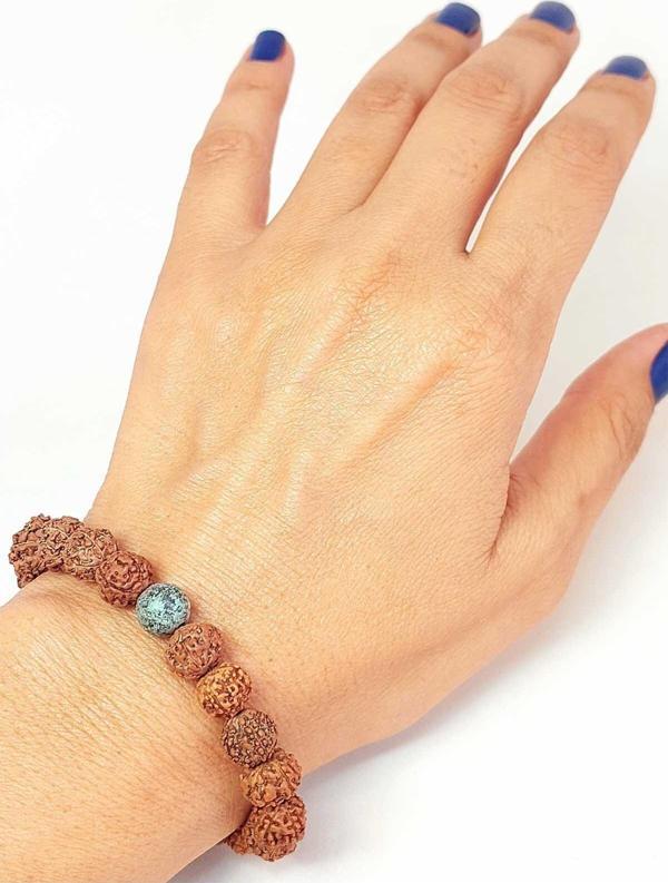 Afrika Turkuazı Taşlı Rudraksha Tohum Unisex Bileklik 8mm - Image 1