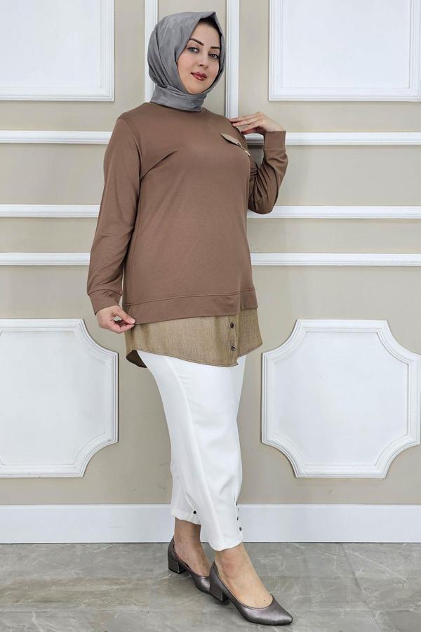 KADIN KOT KOMBİNLİ DÜĞME DETAYLI TESETTÜR TUNİK - Image 1