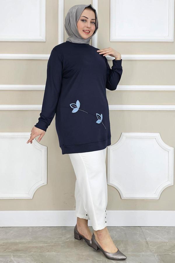 KADIN ÇİÇEK DİKME DETAYLI TESETTÜR TUNİK - Image 1