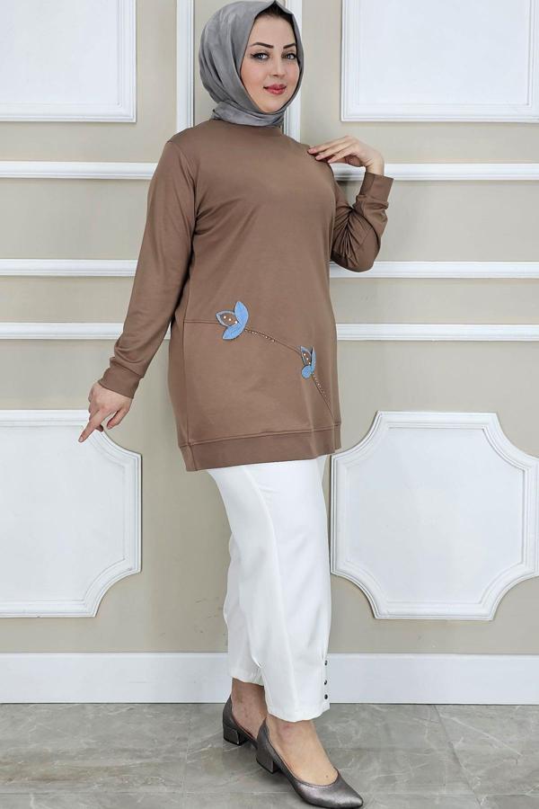 KADIN ÇİÇEK DİKME DETAYLI TESETTÜR TUNİK - Image 1