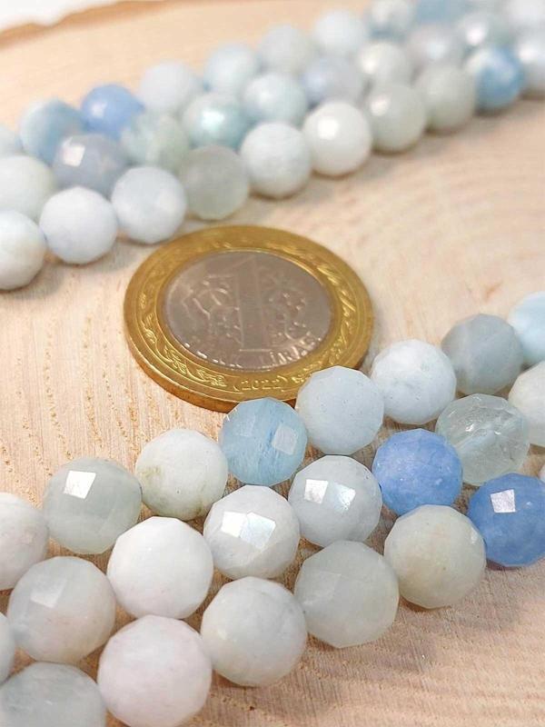 Akuamarin Taşı Faset Kesim YARIM Dizi 8mm (18cm uzunluğundadır) - Image 1