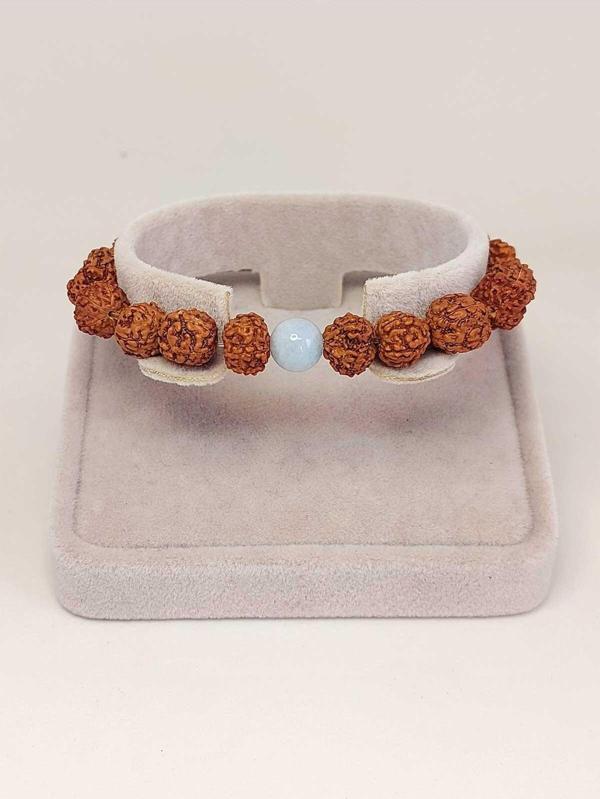 Akuamarin Taşlı Rudraksha Tohum Unisex Bileklik 8mm - Image 1