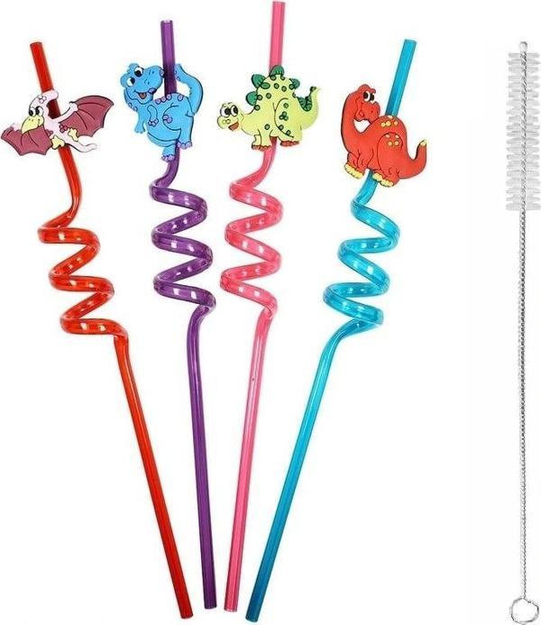 5 Parça Renkli Pipet Seti - Emojili Spiral Kokteyl- Çocuk Pipeti Temizleme Fırçalı - Image 1