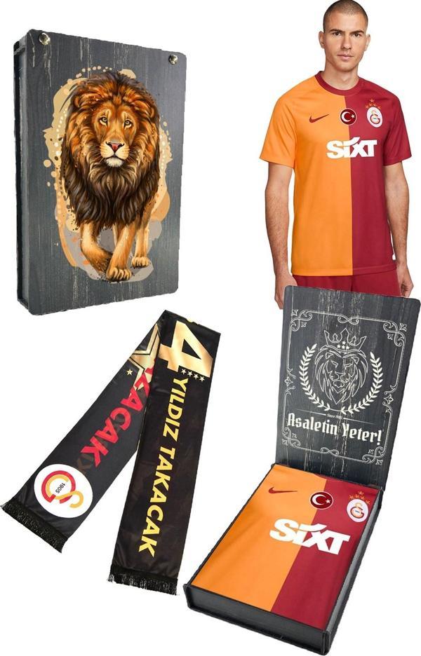 Galatasaray Orijinal 23-24 Parçalı 5 Yıldızlı Forma + Şal Kaşkol Set Özel Ahşap Kutulu - Image 1
