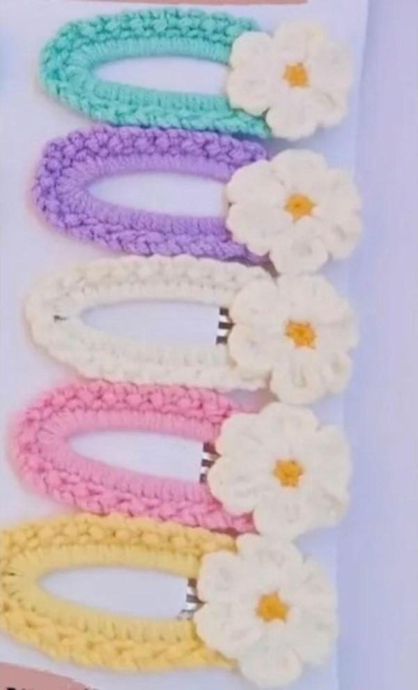 Zanaatçı Anne Amigurumi El Yapımı 5'Li Papatya Kız Çocuk Çıt Çıtlı Toka Seti - Image 1