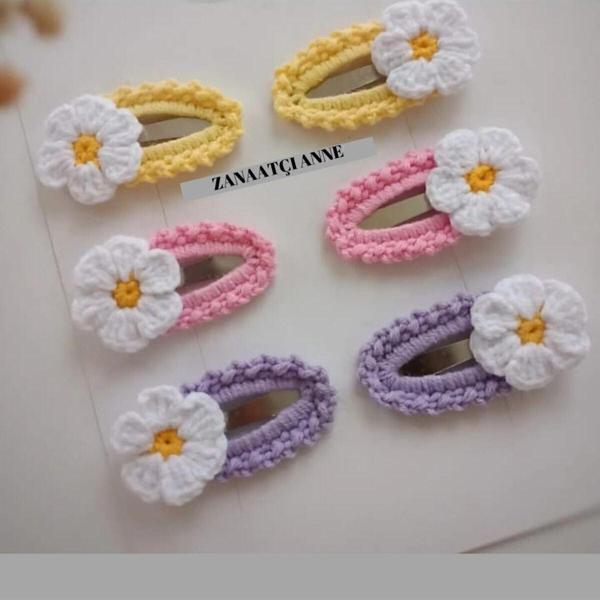 Zanaatçı Anne Amigurumi El Yapımı 6'Lı Renkli Papatya Çıt Çıtlı Toka Seti - Image 1