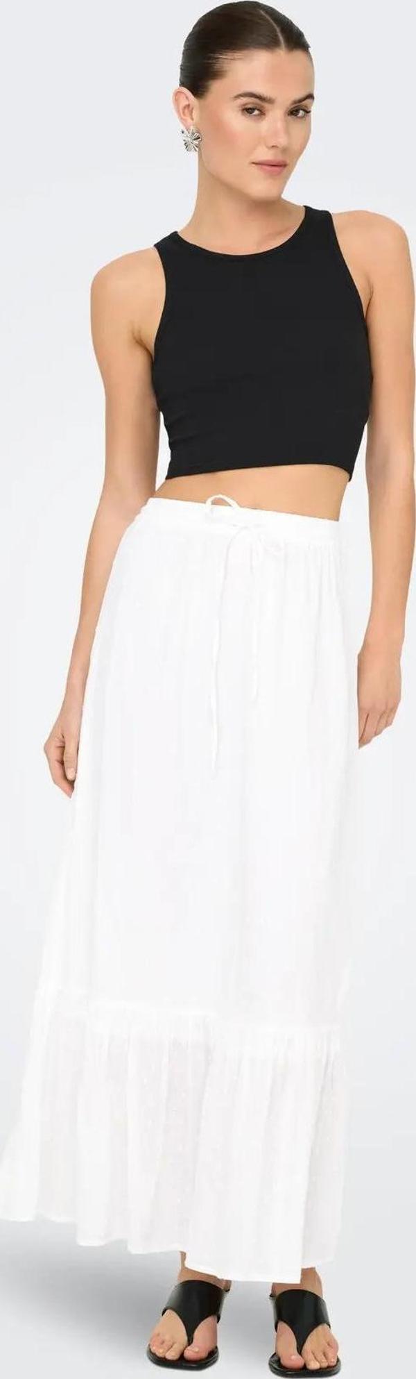 Only Kadın Onlmıley Beli Lastikli ve Bağcıklı %100 Pamuk Maxi Etek 15350029 Ekru - Image 1