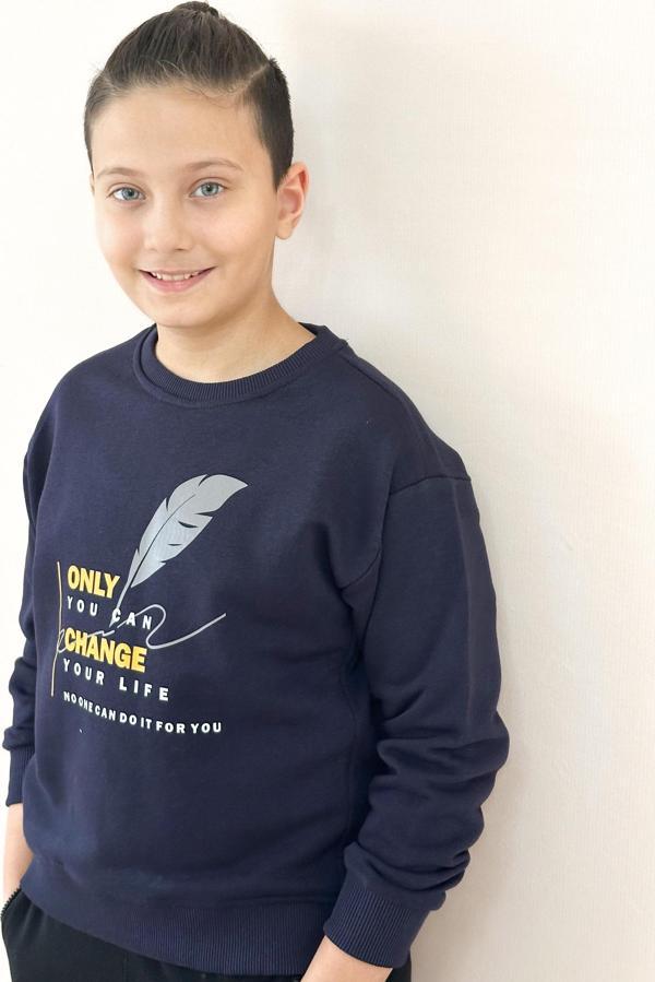 Sıfır Yaka Baskılı Sweat - Image 1