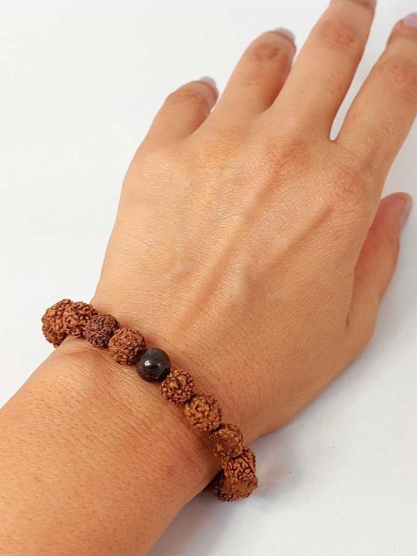 Bronzit Taşlı Rudraksha Tohum Unisex Bileklik 8mm - Image 1