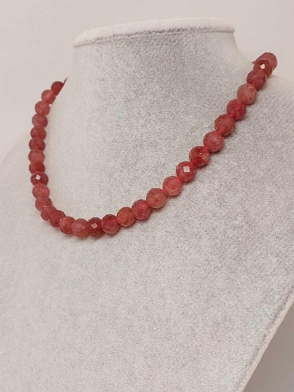 Çilek Kuvars Taşı Faset Kesim Kolye 8mm (Sabit Klipsli) - Image 1