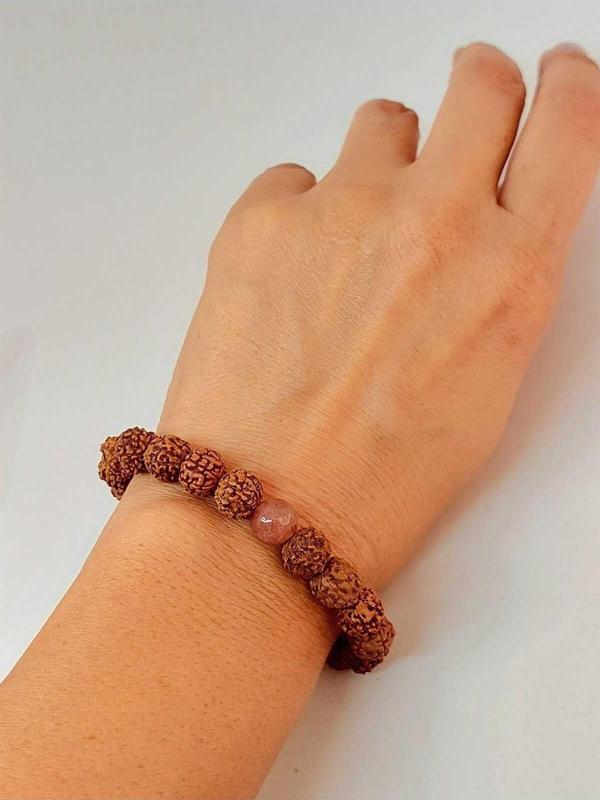 Çilek Kuvars Taşlı Rudraksha Tohum Unisex Bileklik 8mm - Image 1
