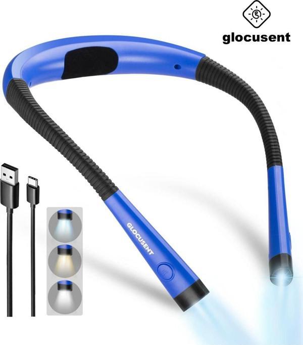 Glocusent Şarjlı Led Boyun Lambası, Kitap Okuma Işığı, Kamp, Avcı, Balıkçı, Örgü, Tamirci, Kafa Lambası Mavi - Image 1