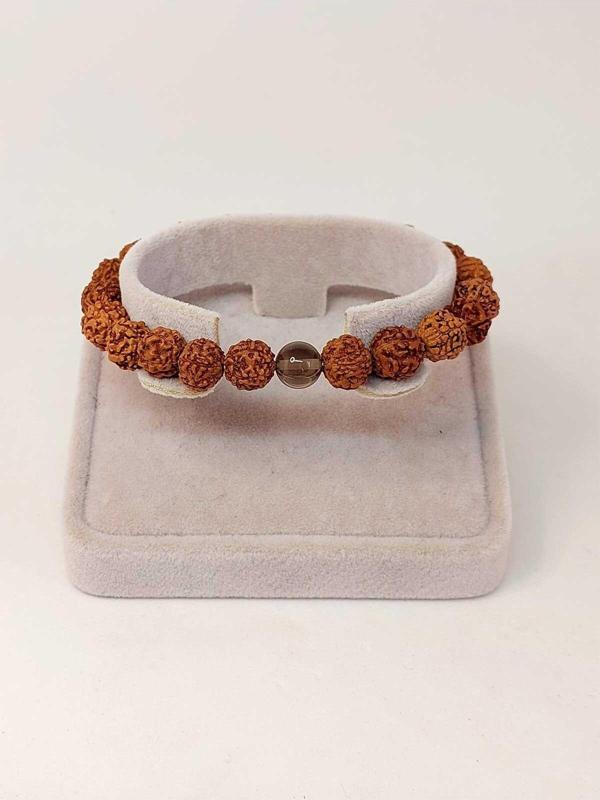 Dumanlı Kuvars Taşlı Rudraksha Tohum Unisex Bileklik 8mm - Image 1