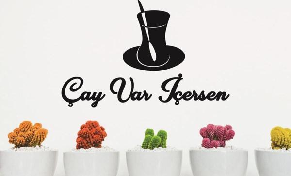 Çay Var İçersen Duvar Tablosu Dekoratif Ahşap Duvar Yazısı - Image 1