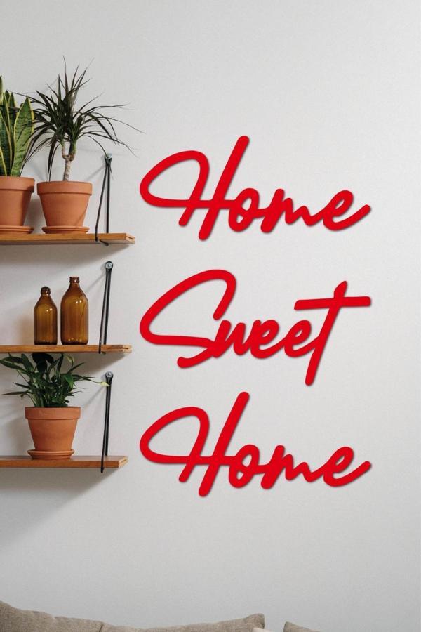Kırmızı Home Sweet Home Yazısı Duvar Tablosu Ahşap Tablo Kapı Süsü - Image 1