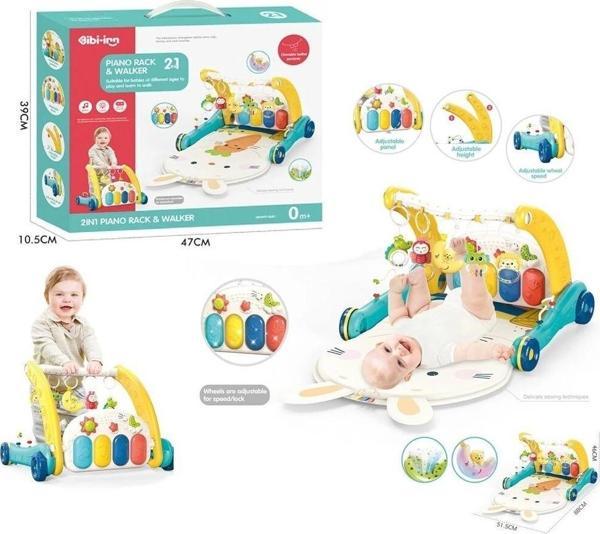BIB6015 -Vardem Piyanolu 2 in 1 Bebek Yürüteci ve Tavşan Desenli Mavi Oyun Halısı - Image 1