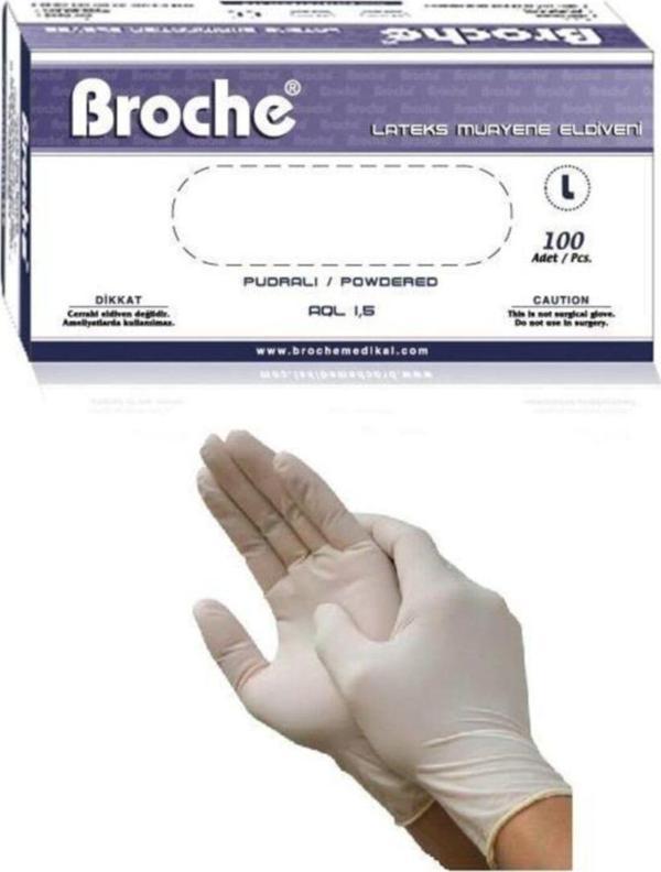 Broche Muayene Eldiveni Latex Pudralı M Beden (100'Lü 20 Kutu = 1 Koli) - Image 1