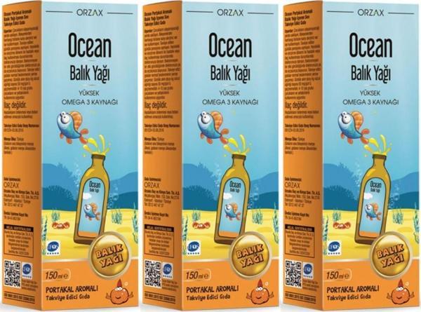 Ocean Omega 3 Portakallı Balık Yağı 150ml 3 Adet - Image 1