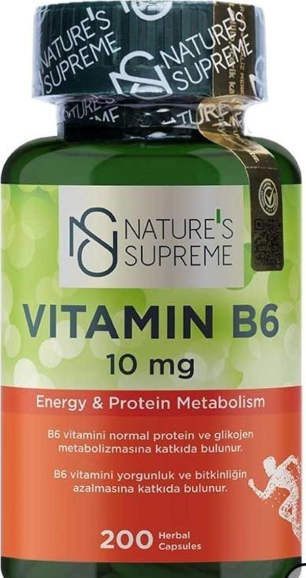  Nature's Supreme Vitamin B6 10 Mg 200 Kapsül - Image 1