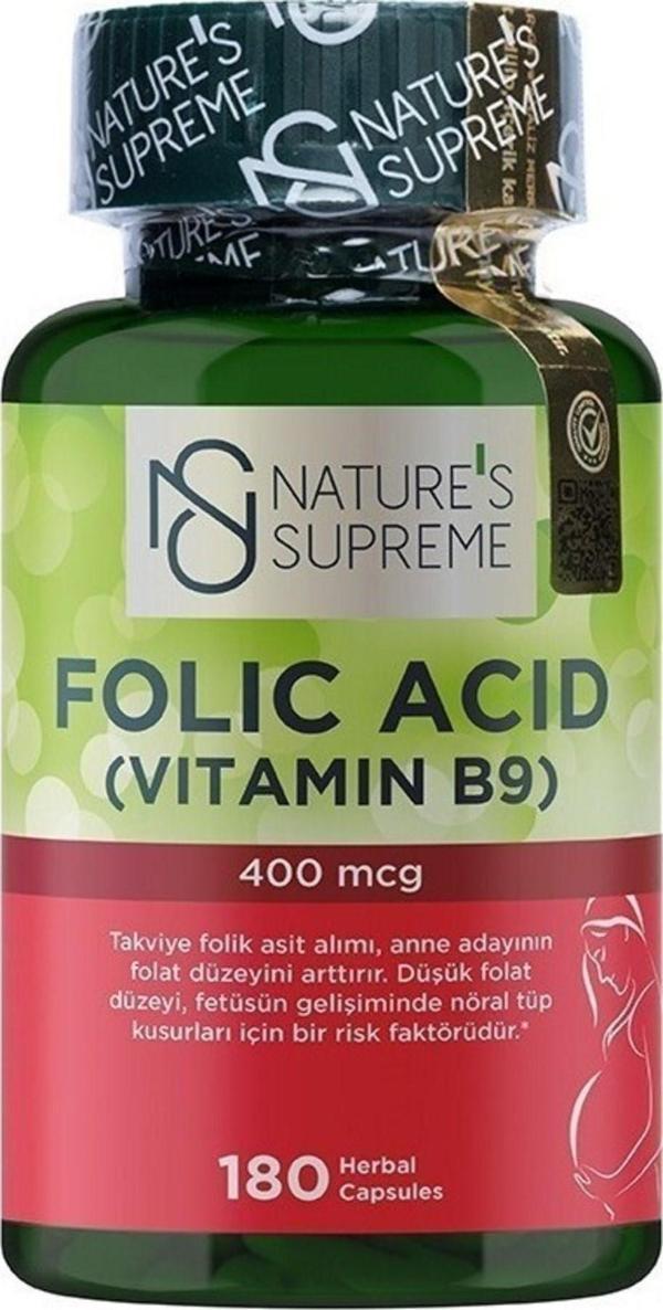  Natures Supreme Folic Acid 400 Mcg 180 Kapsül - Image 1