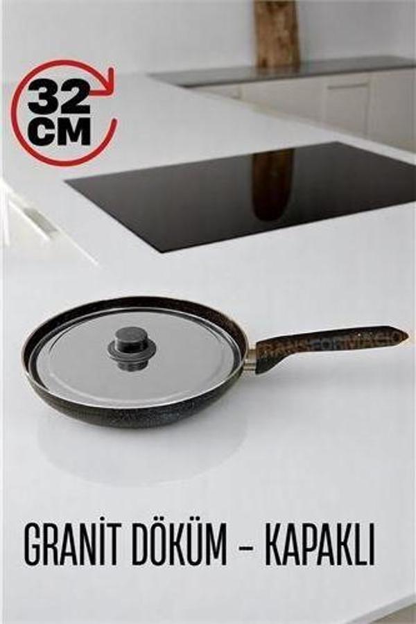 ModaCar Granit Döküm Tava Paslanmaz Çelik Kapaklı -Yapışmaz Taban 32 Cm - Image 1