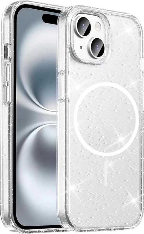 Apple iPhone 15 Kılıf M-safe Şarj Özellikli Parlayan Simli Saydam Renkli Zore Maris Kapak - Image 1