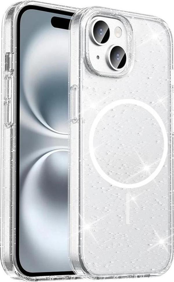 ​Apple iPhone 15 Plus Kılıf M-safe Şarj Özellikli Parlayan Simli Saydam Renkli Zore Maris Kapak - Image 1