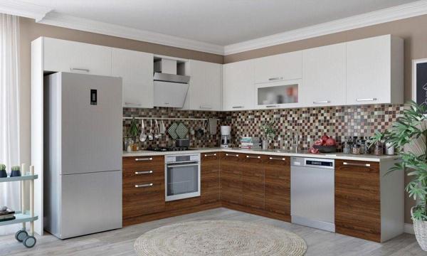 Kenyap Vegas Ankastre L Mutfak 590 Cm Beyaz & Teak Tezgah Hariç Model 3 - Image 1