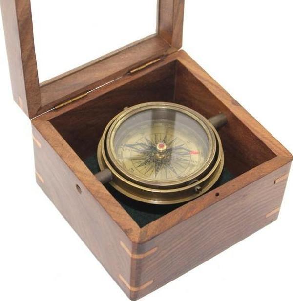 Ahşap Kutulu Pirinç Pusula Model 14 - Image 1
