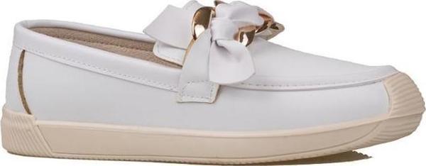Trend Adımlar Beyaz Fiyonk Detaylı Kadın Loafer Ayakkabı - Image 1