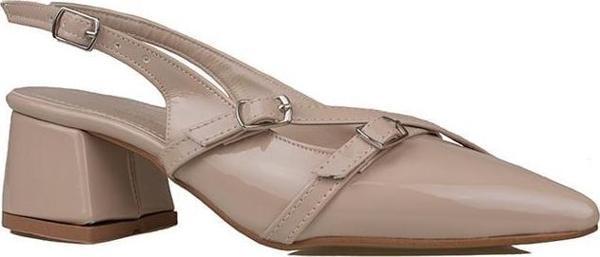 Trend Adımlar Krem Rugan Çift Toka Arkası Açık Kadın Klasik Ayakkabı - Image 1