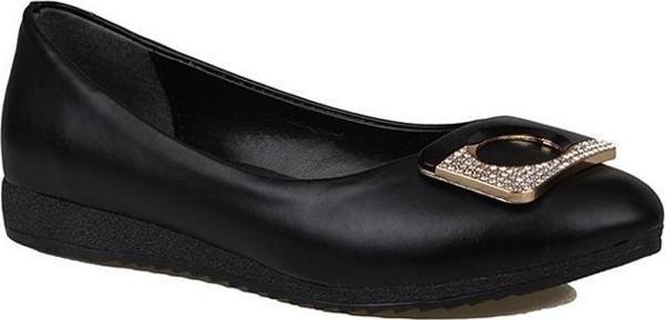 Trend Adımlar Siyah Taş Detaylı Klasik Kadın Babet - Image 1