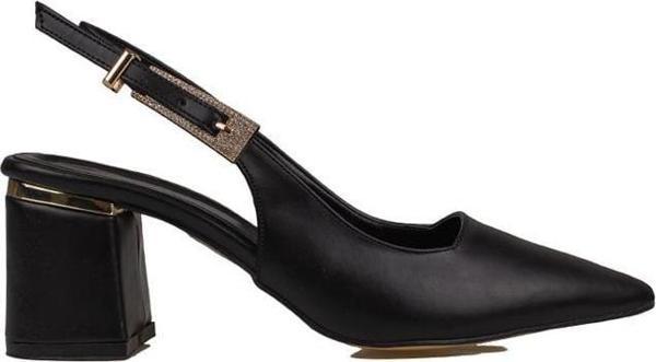 Trend Adımlar Siyah Taş Kemerli Arkası Açık Sivri Burun Kadın Klasik - Image 1