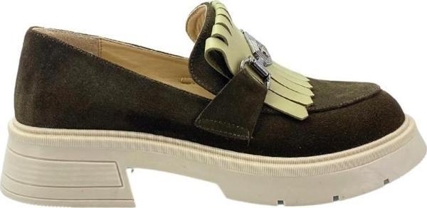  Disparita 257003 Hakiki Deri Loafer Kadın Ayakkabı Tokalı Fırfırlı - Image 1