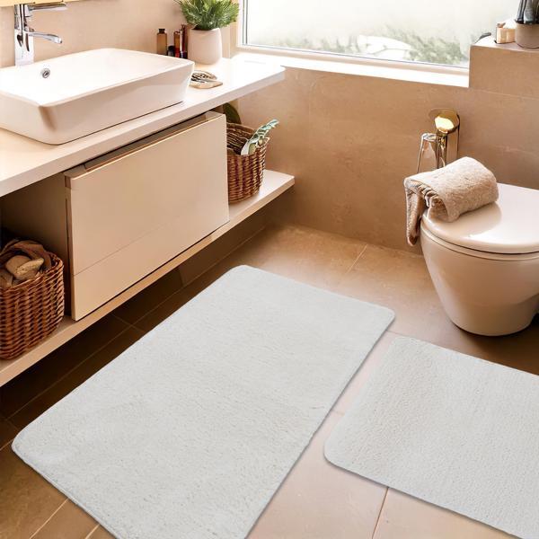 2'li Peluş Banyo Paspası Takımı – Yumuşak Kaymaz Tabanlı Klozet Takımı 60x50 - 60x100 - Image 1