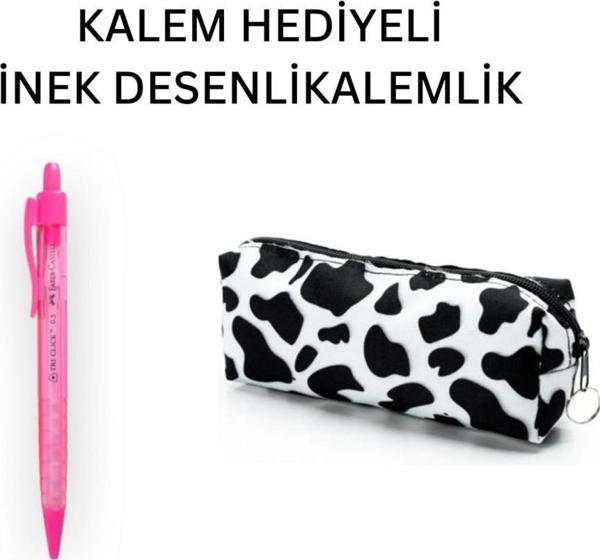 İnek Desen Kalemlik - Okul Kalemliği-Makyaj Çantası ve Hediye Pembe Uçlu Kalem - Image 1
