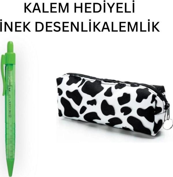 İnek Desen Kalemlik - Okul Kalemliği-Makyaj Çantası ve Yeşil Uçlu Kalem Hediyeli - Image 1
