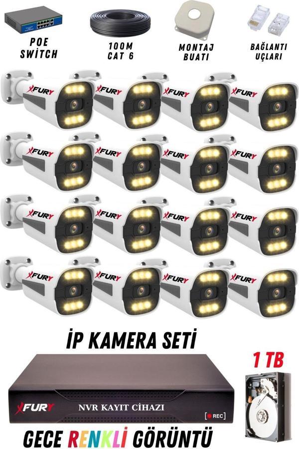 FURY 16 Kameralı Ip Güvenlik Kamerası Seti 4mp Gece Renkli Su Geçirmez 1506 1TB - Image 1