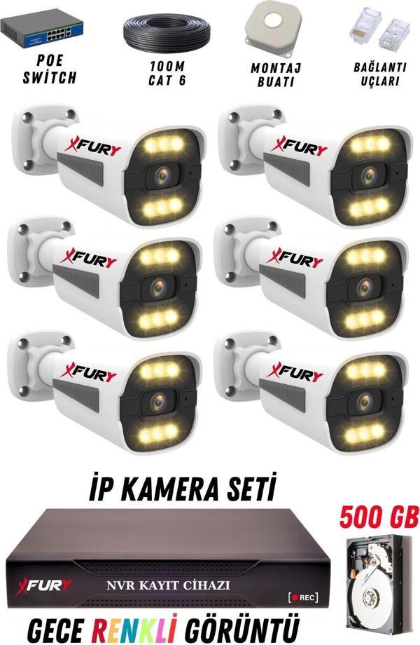 FURY 6 Kameralı Ip Güvenlik Kamerası Seti 4mp Gece Renkli Su Geçirmez 1506 500GB - Image 1