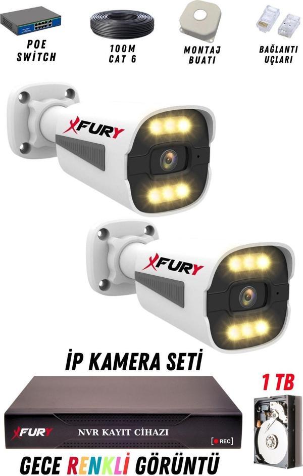 FURY 2 Kameralı Ip Güvenlik Kamerası Seti 4mp Gece Renkli Su Geçirmez 1506 1TB - Image 1